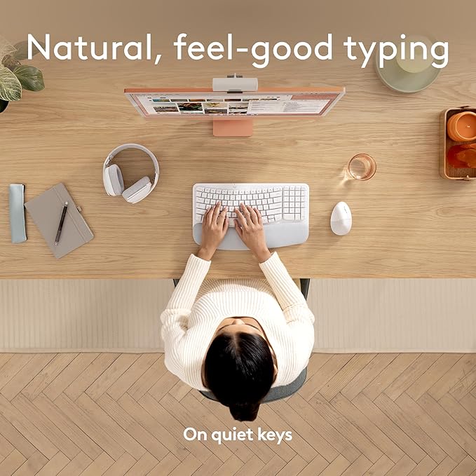 Logitech Wave Keys for Mac Wireless Ergonomic Keyboard with Cushioned Palm Rest Comfortable Natural Typing Bluetooth Keyboard Easy-Switch Optimized for Mac Apple iPad - Off White