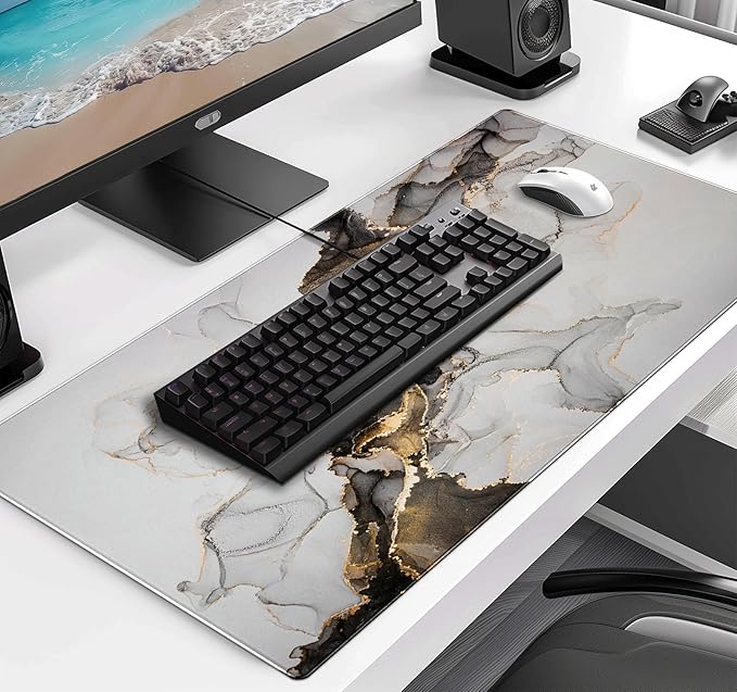 Large Extended Gaming Mouse Pad with Stitched Edges Non-Slip Waterproof Rubber Base Mouse Pad for Office Computer Keyboard Laptop and Home Desk Pad 35.4 x 15.7 x 0.12 Inch (Marbling)