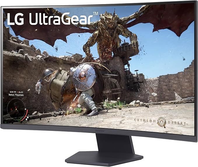 LG 32GS60QC-B Ultragear 32-inch Curved Gaming Monitor QHD (2560x1440) 180Hz 1ms 1000R AMD FreeSync HDR10 HDMIx2 DisplayPort Borderless Design Black Stabilizer DAS Crosshair FPS Counter - Black