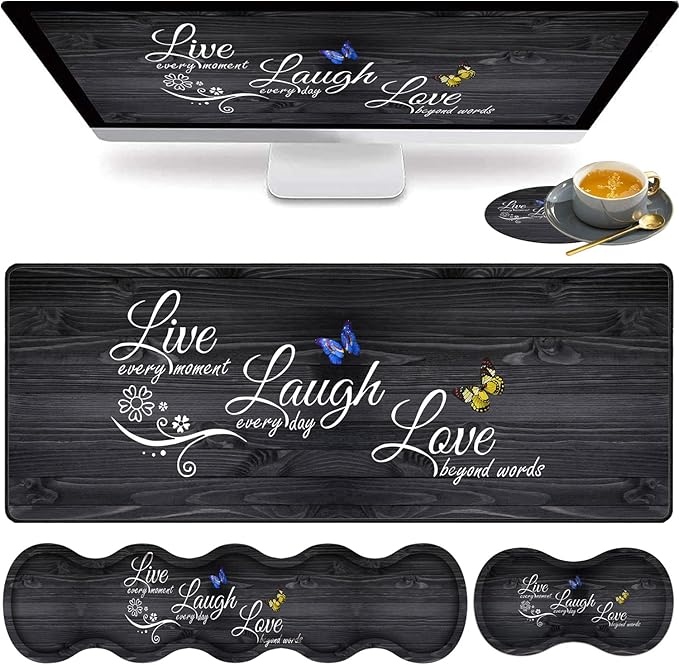 Large Gaming Mouse Pad Keyboard Wrist Rest pad + Mouse Wrist pad + Coaster Set Extended Waterproof Non-Slip Table mat Suitable for Home Office Learning Games - Live Laugh Love