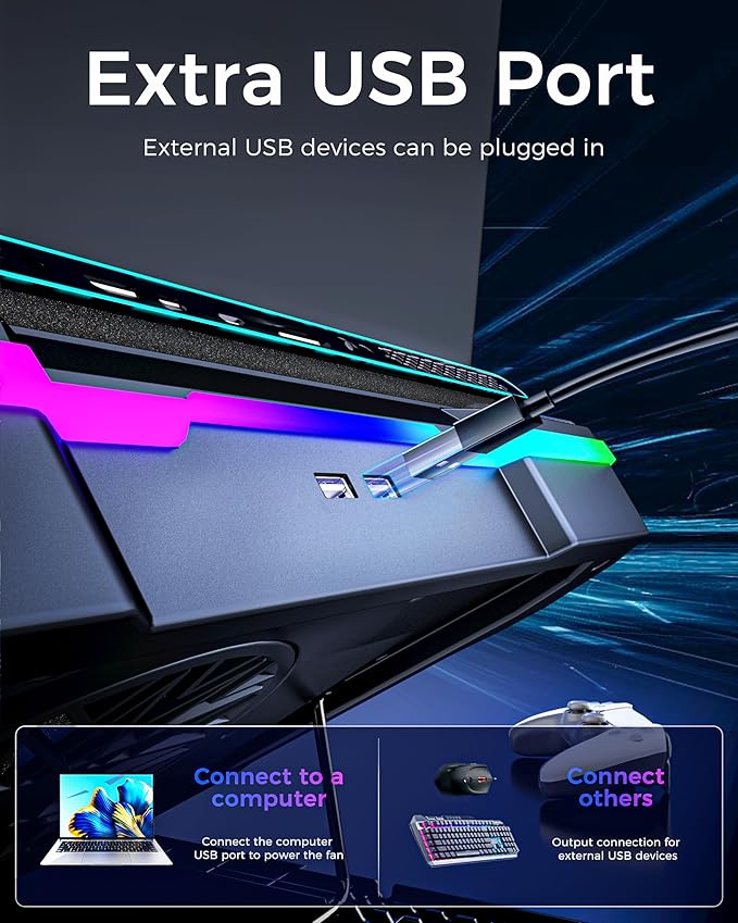 AICHESON Gaming Laptop Cooling Pad with Full RGB Lights Powerful Cooler Fan Stand for 15-19 inch Gamer Laptops and PC Computers