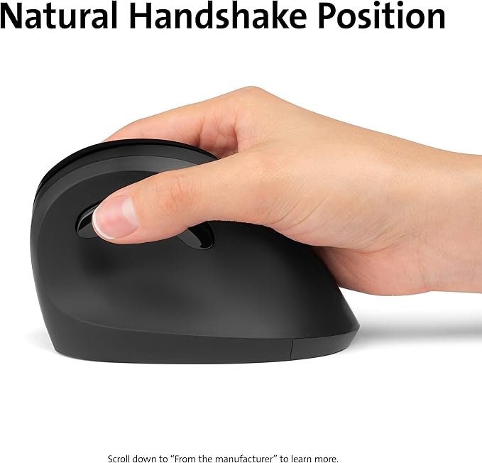 Kensington Pro Fit Ergo Vertical Wireless Mouse- Black (K75501WW) 2.8x3x4.4