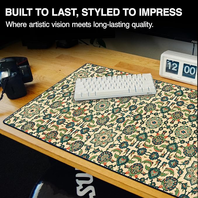 MPCO. Original Large Gaming Desk Mat – 36 x 17 Aeroglyde Arabic Textiles Emerald-Garden Full Desk Mouse Pad for Smooth Precision – Non-Slip Washable Extra-Large PC Mouse Pad for Gaming Sessions