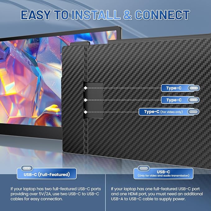 Teamgee 14.2 Laptop Screen Extender FHD 1080P IPS Portable Monitor for Laptop Triple Screen Monitor Extender Compatible with 13-17 Laptops HDMI/USB-A/C Plug-Play for Windows Mac Android