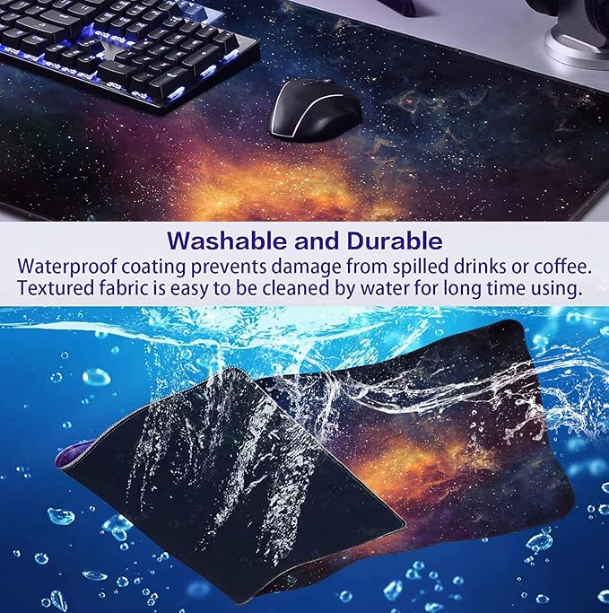 Large Extended Gaming Mouse Pad with Stitched Edges Non-Slip Waterproof Rubber Base Mouse Pad for Office Computer Keyboard Laptop and Home Desk Pad 35.4 x 15.7 x 0.12 Inch (Starry Sky)