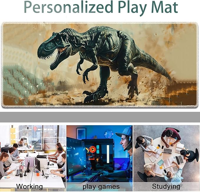 Large Gaming Mouse Pad + Keyboard Wrist Rest + Wrist Support + Coaster Set Memory Foam Ergonomic for Easy Typing XXL Extended Gaming Mouse Pad Table Pad - T-Rex