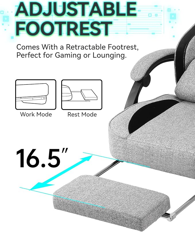 Gaming Chair Computer Office Chair with Foot Rest Ergonomic Fabric Desk Chair with Adjustable Lumbar Support &amp Headrest Comfortable PC Reclining Gaming Chairs for Adults Silla Gamer 350lbs