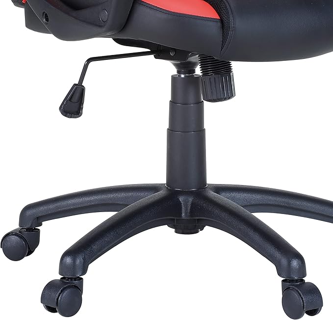 OSP Home Furnishings Influx Adjustable Faux Leather Gaming Chair with Lumbar Support and Full 360 Rotation Red Accents
