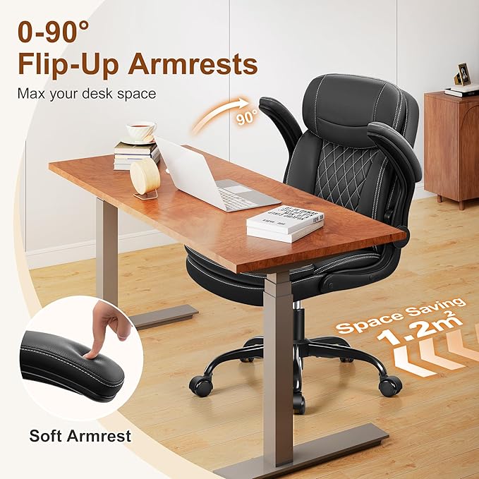 Leather Office Chair Upgraded PU Computer Desk Chairs with Double-Layer Seat Cushion and Neckrest 360°Swivel Ergonomic Small Gaming Chair with Wheels and Adjustable Armrests for Short People Black