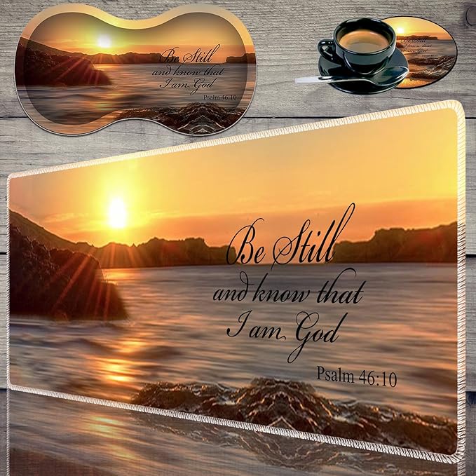 Durable Desk Mat + Wrist Rest Pad + Coasters Set Large Gaming Office Mouse Pad 31.5 x 11.8 Extended Non-Slip Rubber Keyboard Pad Laptop &amp Home Sunset Beach