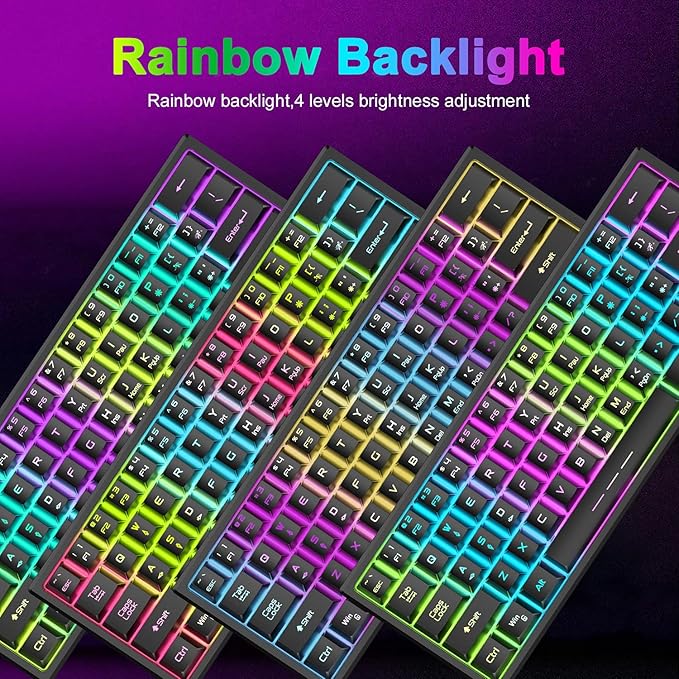 60% Mechanical Gaming Keyboard Mini 68 Keys Anti-Ghosting Wired Type C Chroma RGB 18 Backlit EffectsLightweight Gaming Mosue 6400DPI Honeycomb Optical128 PBT Pudding Keycaps for PC Gamers(White)