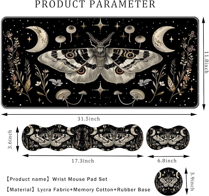 Keyboard Wrist Rest SetMemory Foam Wrist Support Mouse Pad31.5x11.8 Desk Mat for Comfortable Typing &amp Pain ReliefNon-Slip Base for Office &amp Home Use - Mushroom Moth