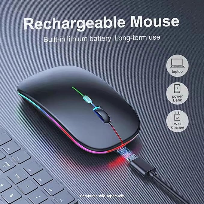 Sahara - Wireless Mouse with Silent Click | Bluetooth &amp USB Connection | Rechargeable Battery | USB &amp Type C Adapter