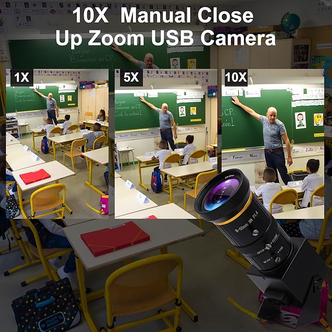 10X Optical Zoom 60fps HDMI USB3.0 Camera 4K High Speed H.264 Simultaneous Output PC Webcam Plug and Play for Computer Security Industrial Live Streaming CCTV Projector