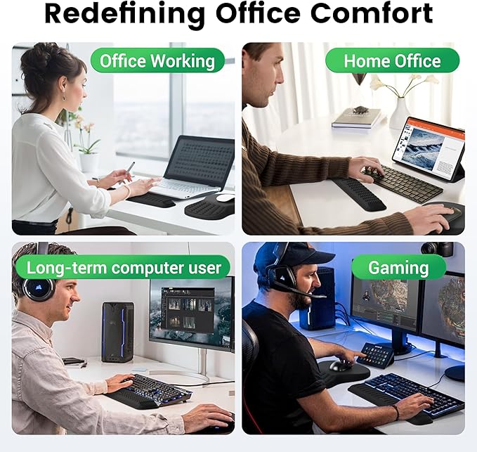 MEKASS Ergonomic Mouse Pad and Keyboard Wrist Rest Set Super Soft Memory Foam Desk Wrist Support for Computer Keyboard Non-Slip Arm Palm Rests Cushion for Typing Gaming Office Laptop Mac (Black)