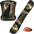 Mouse Wrist Rest and Keyboard Wrist Rest Pad+ Coaster Set Non-Slip Rubber Base Smooth Surface Ergonomic Gaming Mouse Pad for Easy Typing and Pain Relief Divination Black Cat
