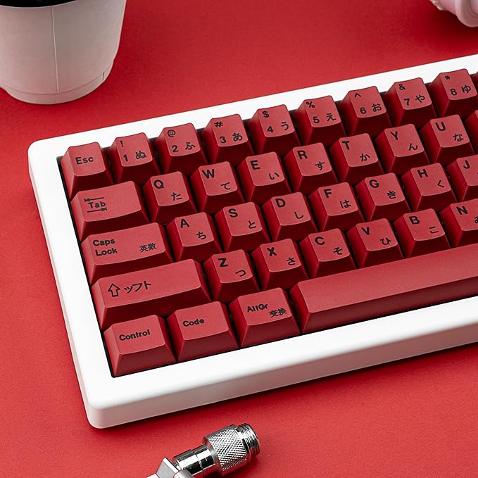 140 Keys PBT Japanese Keycaps Cherry Profile Key Caps DYE-Sub Red Keycap Minimalist Style Customized Keycaps Set Compatible with Cherry MX Switches Mechanical Keyboards