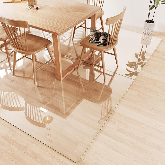 Tempered Glass Chair Mat 80x60 – Ultra-Clear Office Chair Mat for Hardwood Floors &amp Low-Pile Carpets – Heavy-Duty 0.2 Scratch-Resistant Surface with Non-Slip Pads – Supports 1000 lbs
