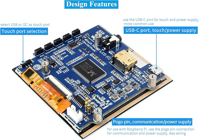 4inch HDMI LCD Square Capacitive Touch Screen Compatible with Raspberry Pi 5/4B/3B+/3B/2B/Zero/Zero W//Zero 2W/Jetson Nano/Windows 11/10/8.1/8/7 720x720 Resolution IPS Display USB-C Port