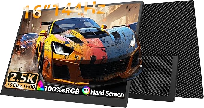 Portable Monitor 16” 2.5K 144Hz 2560x1600 HDR Gaming MonitorHDMI USB C Travel Screen with Stand &amp SpeakerExternal Monitor for Laptop Mac PC Phone PS4/5
