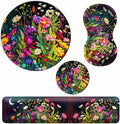 Mouse Pad with Wrist Rest + Keyboard Wrist Rest + Gaming Mouse Pad + Coasters Ergonomic Memory Foam Wrist Pad Set with Easy Typing &amp Pain Relief for Computer Laptop Office &amp Home - Floral Flow