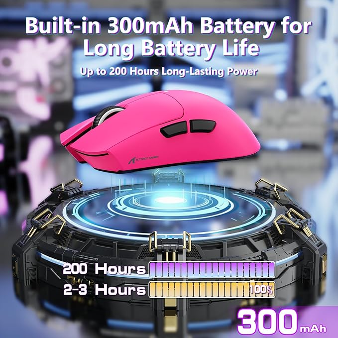 MAMBASNAKE Attack Shark X11SE Lightweight Wireless Gaming Mouse Tri-Mode 2.4G/USB-C Wired/BT 22K DPI PAW3311 Optical Sensor 59g 5 Programmable Buttons 300mAh Battery for PC/Mac((Berry Red)
