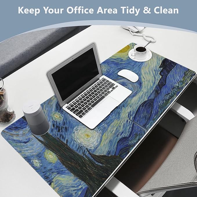Mouse Pad Desk Mat Leather Desk Pad Large Gaming Desk Cover Protector Mat for Keyboard Computer Laptop Office Waterproof 47.2 x 23.6 Inch Van Gogh Starry Night