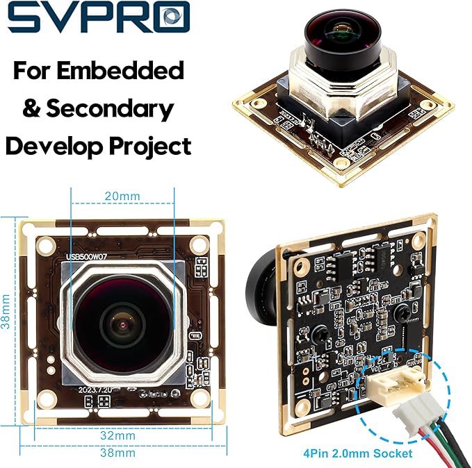 Svpro 5MP 30FPS Auto Focus USB Camera Module Wide Angle IMX335 Sensor Low Light Security Webcam for Industrial Image Processing UVC Plug &amp Play for Windows MacOS Linux Android (AF-170 (Fishe