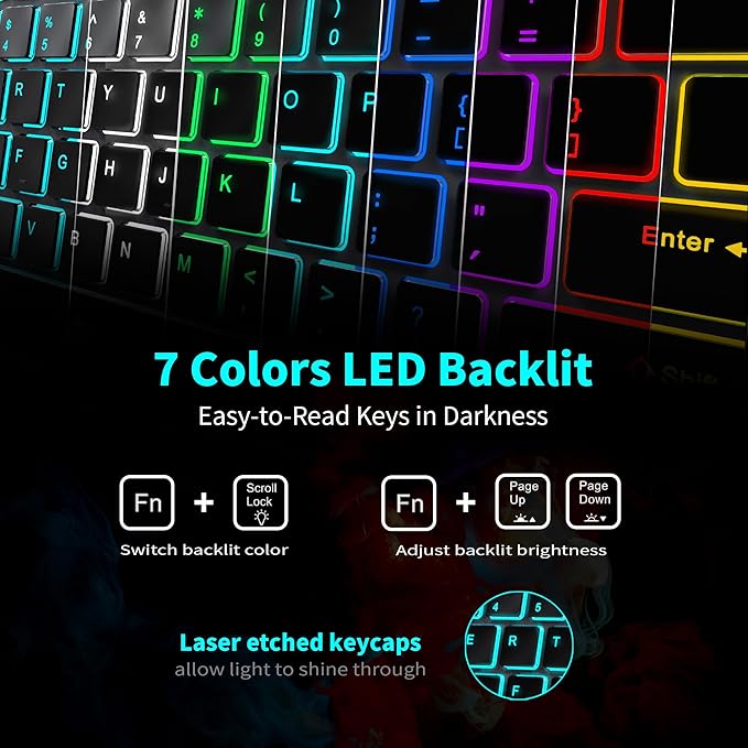 Quiet Wireless Keyboard and Mouse Backlit Rechargeable Silent Flat Keyboard Mouse Combo Jiggle Mouse 2.4GHz Cordless Slim Keyboard Mouse for Mac Windows PC Computer Laptop Desktop (Space Gray)