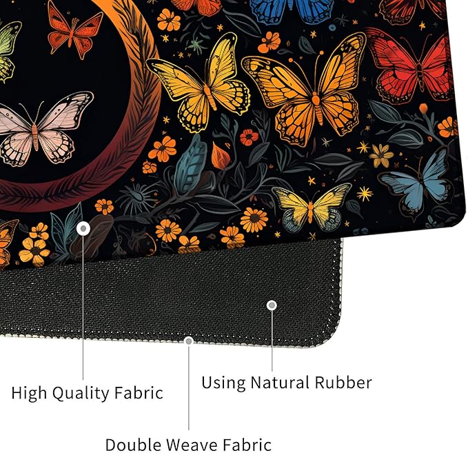 Mouse Pad Combo Large Gaming Mouse Pad + Keyboard Wrist Support + Mouse Wrist Rest + Coaster Table Pad 31.5 x 11.8 with Memory Foam Ergonomic Wrist Pad Set Colorful Butterfly Moon Pattern