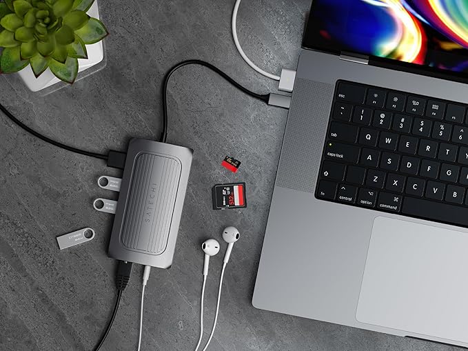 Satechi USB C Hub Multiport Adapter USB 4 with 8K HDMI 100W USB C PD Charging 3X USB-A Ethernet Micro/SD Card Readers Audio Jack for MacBook &amp Windows