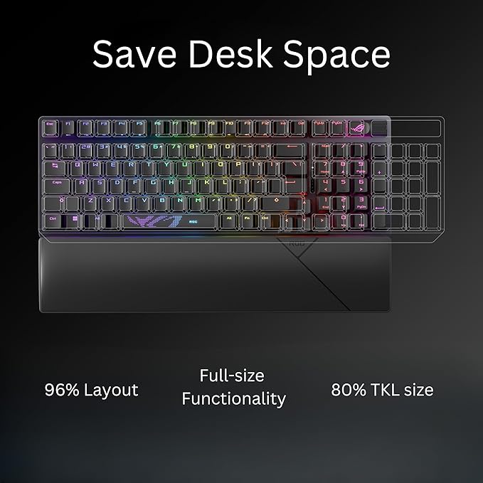 ASUS ROG Strix Scope II 96 Wireless Mechanical Gaming Keyboard – 96% Full-Size Tri-Mode Connectivity Hot Swappable Pre-lubed ROG NX Storm Clicky Switches PBT Keycaps RGB PC/Mac Support - Black