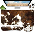 Large Mouse Pad Ergonomic Mouse Pad with Wrist Rest and Keyboard Wrist Rest 4 in 1 Set 31.5 x11.8 inch Extended Desk Pad for Home Office Faux Brown Cowhide Fur Pattern XXL Gaming Mouse Mat