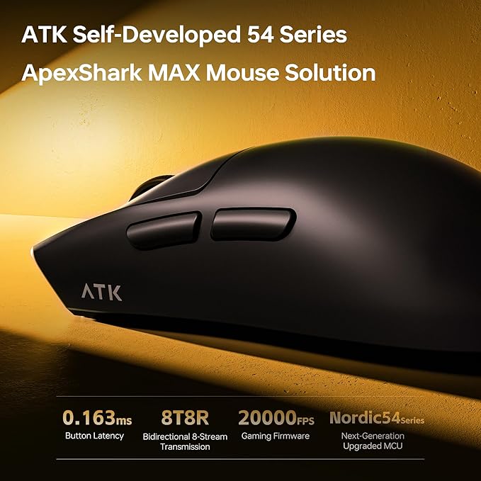 ATK Blazing Sky X1 V2 Wireless Gaming Mouse 54g Lightweight PAW3950Ultra Sensor Nordic 54L15 MCU Optical Switches New GEM 8K Dongle Dual-Mode 2.4G/Wired (Ultimate Metallic Silver)