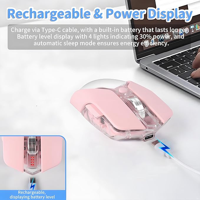 Wireless Mouse-3 Modes: 2.4G Bluetooth &amp USB-C Wired Silent RGB Type-C RechargeableBattery Display Magnetic Shell Ideal for Gaming &amp Office Use Compatible with Laptops &amp MacBooks (