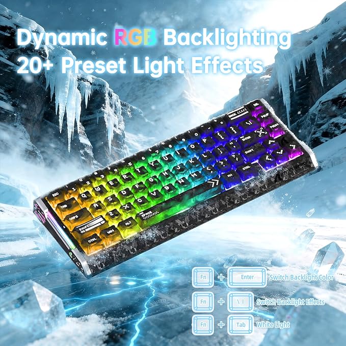 ATTACK SHARK R68 HE Carbon Fiber 8000Hz Rapid Trigger Keyboard 0.005mm RT Accuracy 68 Keys Wired Gaming Keyboard with Magnetic Switch Adjustable Actuation Snap Tap RGB Lighting for PC/Mac Ink