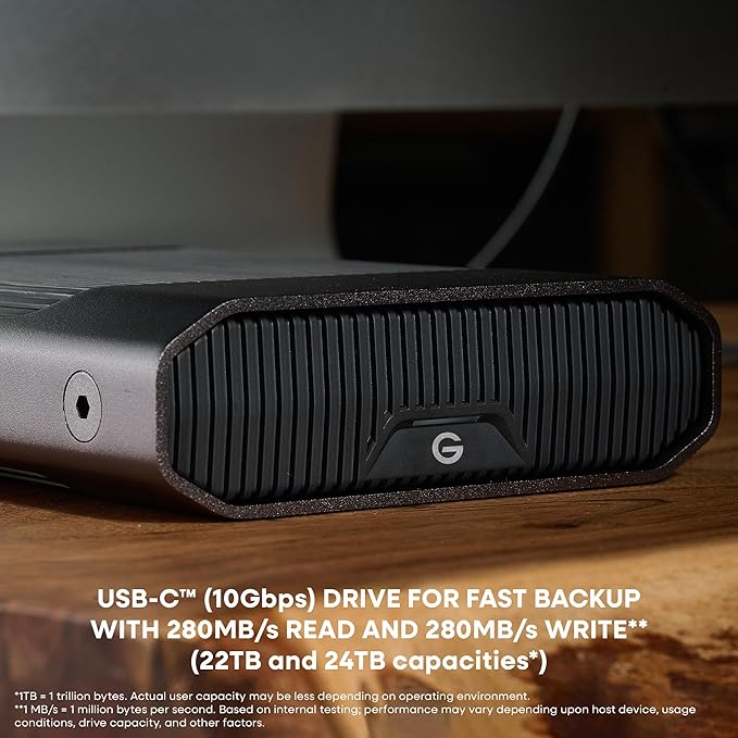 SanDisk Professional G-Drive 6TB Enterprise Class Desktop External Hard Drive HDD up to 250 MB/s USB-C (5Gbps) USB-C (USB 3.2 Gen 2) 7200 RPM Ultrastar Fast Backup Premium Industrial Enclosure