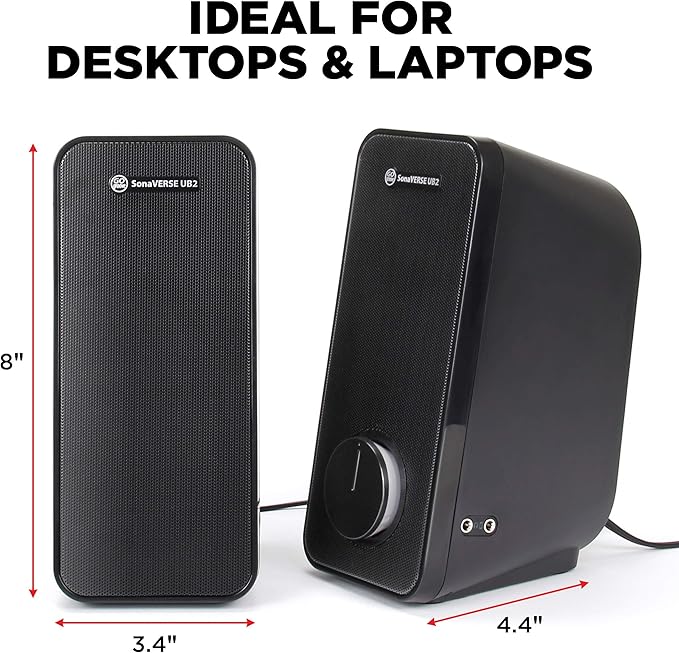 GOgroove Computer Speakers for Desktop and Laptop - USB Speakers for Desktop Computer with Loud and Clear 2-Way Drivers for 32W of Power and Bass Built-in Headphone &amp AUX Input Ports LED Volume
