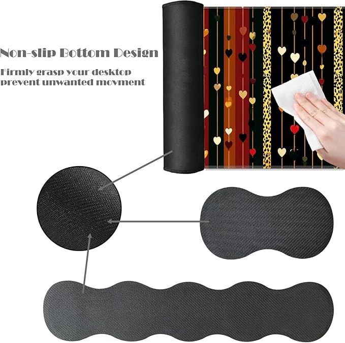 Ergonomic Keyboard Wrist Rest &amp Mouse Pad Wrist Rest SetXL Gaming Desk Mat 31.5x 11.8Non-Slip BaseMemory FoamEasy Typing Pain Relief for Office &amp HomeHearts and Leopard Print