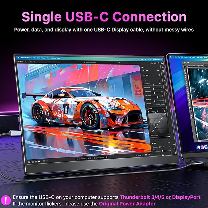 Portable Monitor 16 inch 2.5K QHD 100% sRGB 144Hz Travel Monitor for Laptop MacBook Surface PC Xbox PS5 HDMI USB-C VESA Compatible Built-in Speaker