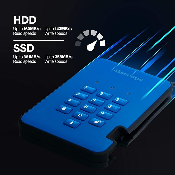 iStorage diskAshur2 HDD 4TB Blue | Secure portable hard drive | Password protected | Dust &amp water resistant | Hardware Encryption