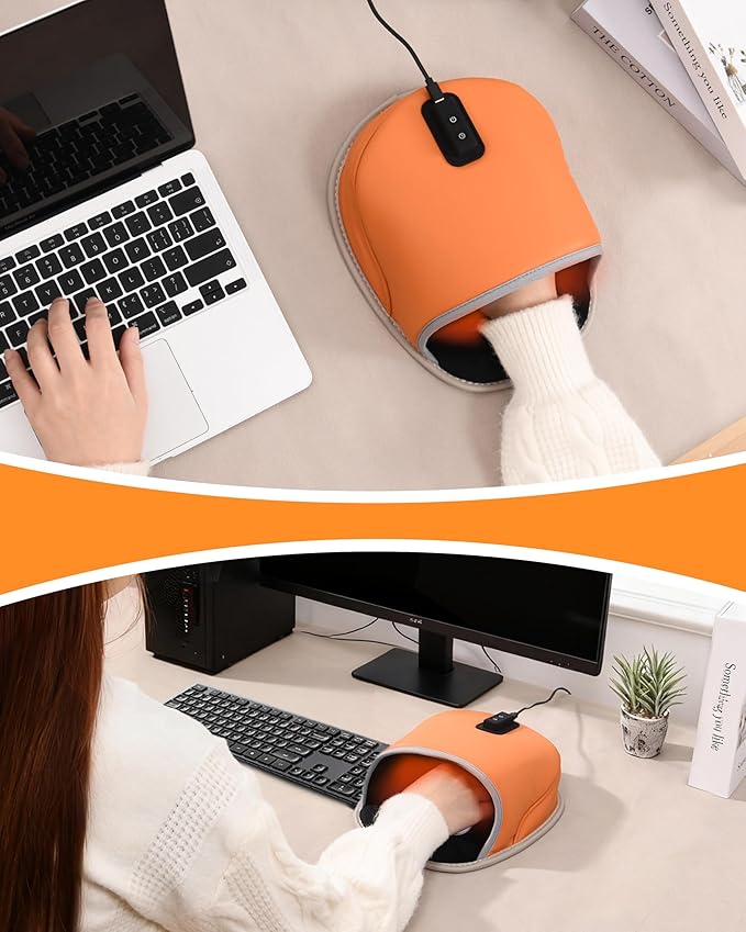 Heated Mouse Pad Hand Warmer 3-Temperature &amp Timer Dual-Sided Heating Hand Warmer Mouse Pad with Ergonomic Wrist Support Design Desk Warmer Universal Accessories for Computer Desk-Orange