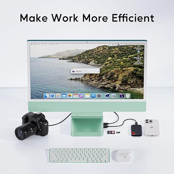 USB C HUB for iMac 24 inch 2021/2023/2024 USB Hub Adapter iMac Accessories for iMac M1/M3/M4 with USB C 10Gbps 3*USB A SD/TF Docking Station Support Expand M.2 SSD (Not Included) Green