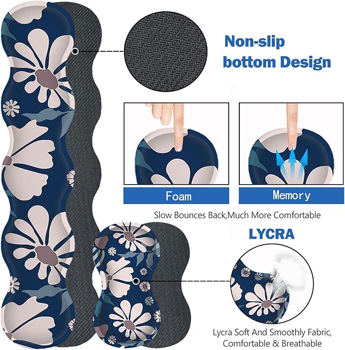 ARTSO Keyboard Mouse Pad Set Blue Flower Large Gaming Mousepad +Keyboard Wrist Rest +Mouse Wrist Rest +Coaster Ergonomic Mousepad Memory Foam Cushion for Home Office
