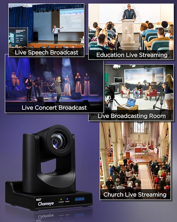 Chameye NDI PTZ Camera 30x Optical Zoom AI Auto Tracking PTZ Camera NDI PTZ Controller for Church Worship Education Events C730N+E300
