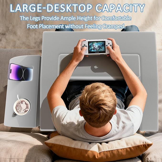 Reading Pillow for Gaming Large Lap Desk for Laptop with Back Arm Rest &amp Cup Holder for Adult Adjustable Gaming Pillow Memory Foam Bed Desk for Reading Crochet Working on Bed Floor Sofa &amp Co