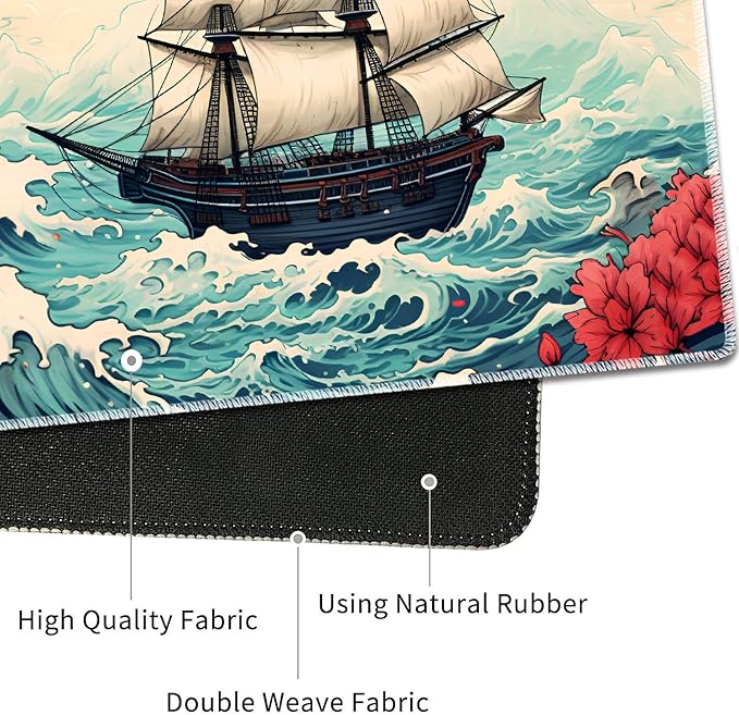 Mouse Pad Combo Large Gaming Mouse Pad + Keyboard Wrist Support + Mouse Wrist Rest + Coaster Table Pad 31.5 x 11.8 with Memory Foam Ergonomic Wrist Pad Set Pirate Ship Landscape Pattern