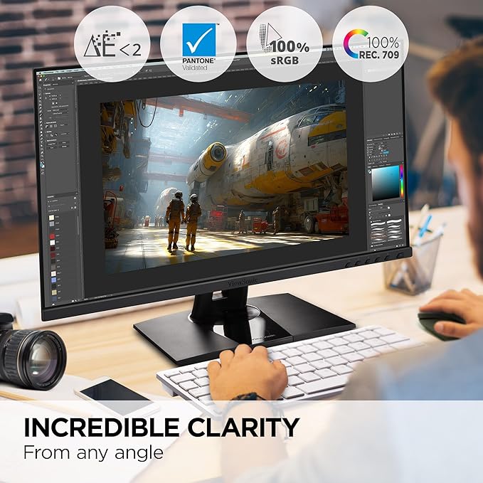 ViewSonic VP2456A 24 Inch 1080p IPS Monitor with Advanced Ergonomics ColorPro 100% sRGB Rec 709 Pantone Validated 14-bit 3D LUT 120Hz USB HDMI DisplayPort 90W USB C for Home and Office