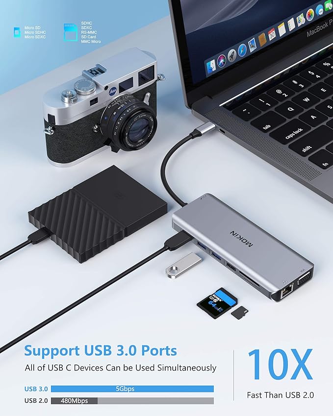 14 in 1 USB-C Docking Station - Dual Monitor Laptop Dock with 2 HDMI VGA 5 USB SD/TF for Dell/Surface/HP/Lenovo Laptops