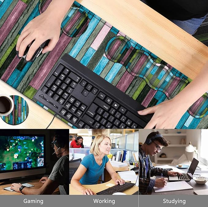 Gaming Mouse Pad Ergonomic Memory Foam Keyboard Wrist Rest Support &amp Non-Slip Mouse Wrist Rest for Laptop Desk Writing Pad Aqua Green Wooden Print Office Desk Mat Extended Large Mouse Pad